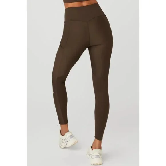 Alo Ribbed Airlift High-Waist 7/8 Enchanted Leggings Espresso Hi-Rise Waisted M